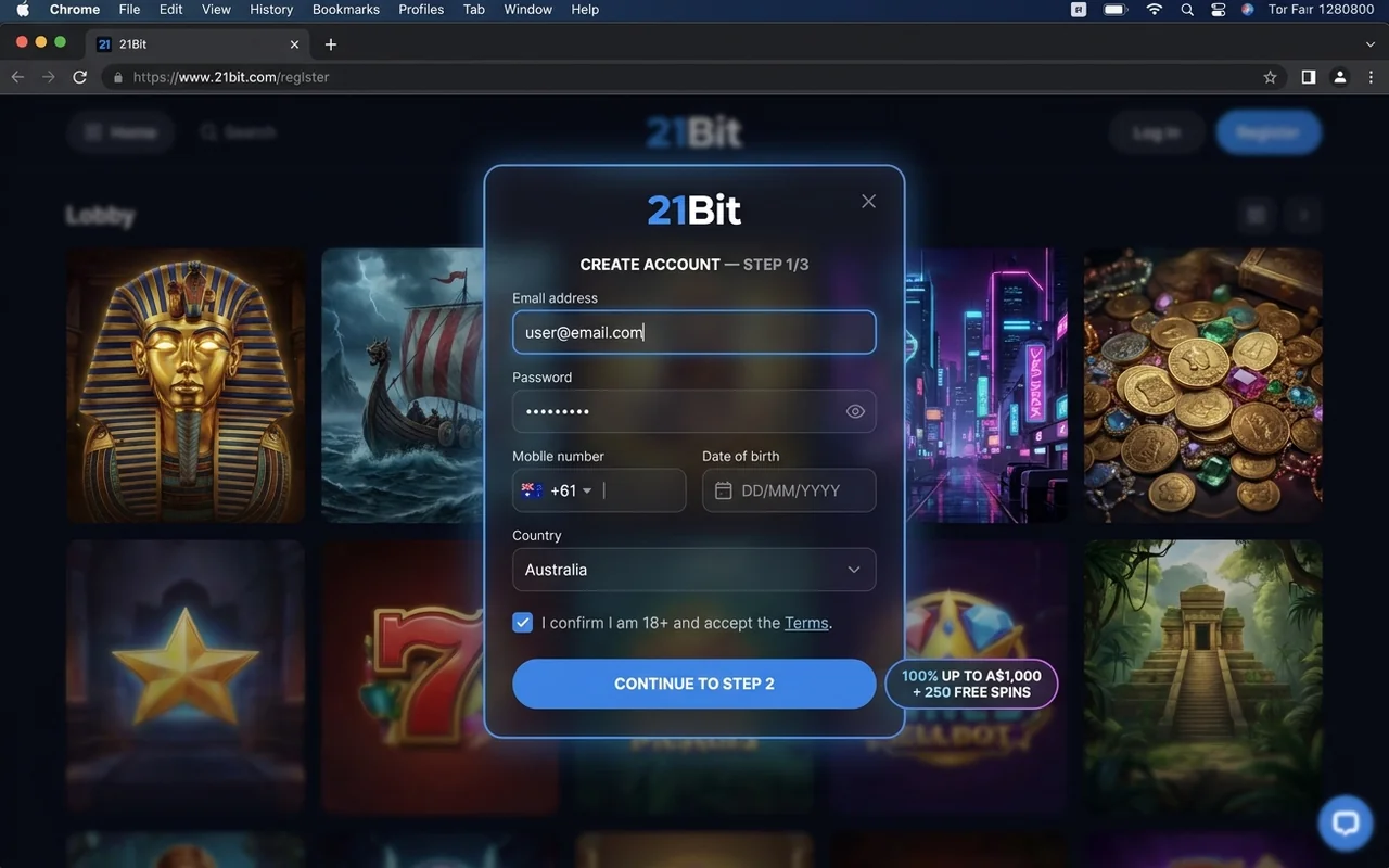 Sign up in under 60 seconds – 21Bit